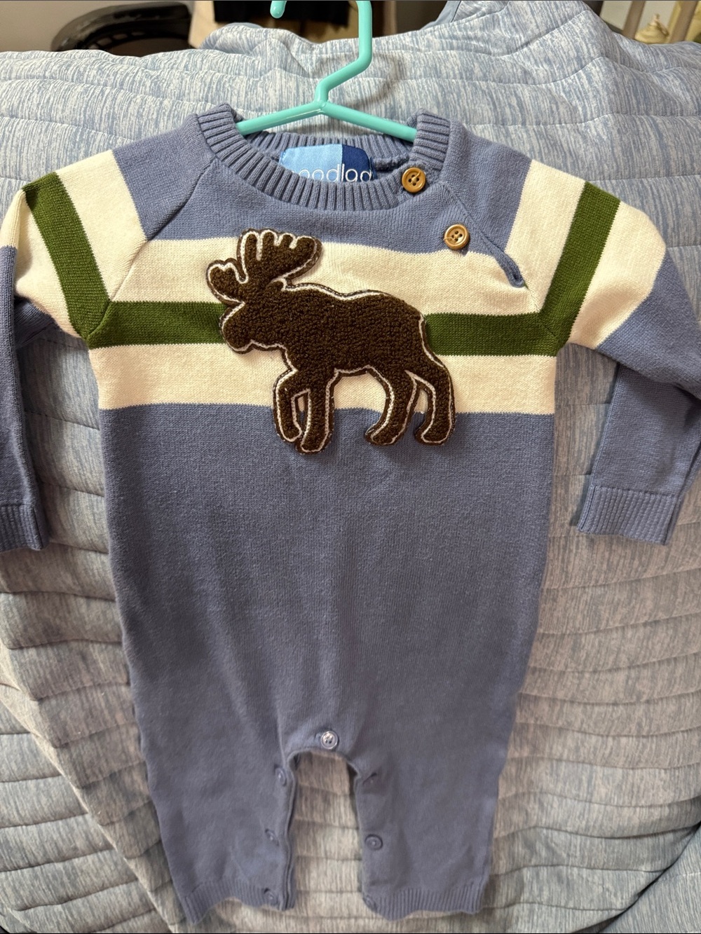 Good Lad blue baby sweater with brown trim